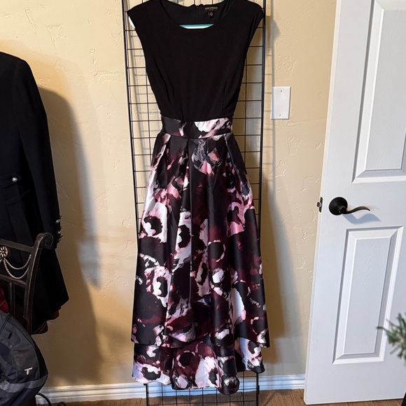 Elegant Black and Pink Floral High Low Gown - Picture 1 of 4